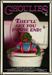 4t0421 GHOULIES Aust 1sh 1985 wacky horror image of goblin in toilet, they'll get you in the end!