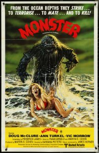 4t0423 HUMANOIDS FROM THE DEEP Aust 1sh 1980 classic art of Monster over sexy girl on beach!