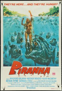 4t0429 PIRANHA Aust 1sh 1978 Roger Corman, great art of man-eating fish & sexy girl by Bob Larkin!