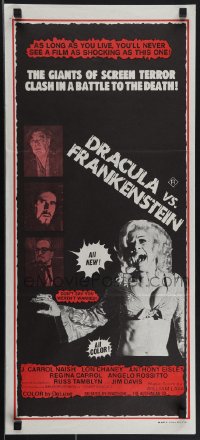 4t0462 DRACULA VS. FRANKENSTEIN Aust daybill 1979 the sounds of rock 'n' roll & horror, ultra rare!