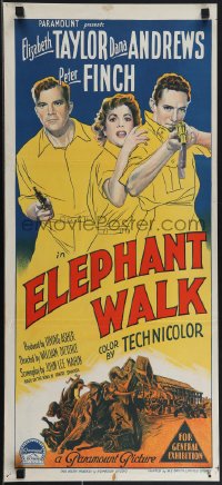 4t0464 ELEPHANT WALK Aust daybill 1954 Richardson Studio art of Elizabeth Taylor, Andrews & Finch!