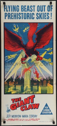 4t0474 GIANT CLAW Aust daybill 1957 great art of winged monster from 17,000,000 B.C. destroying city!