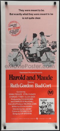 4t0480 HAROLD & MAUDE Aust daybill R1970s Ruth Gordon, Bud Cort, sing out with Cat Stevens!