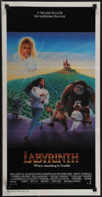 4t0488 LABYRINTH Aust daybill 1986 Henson, art of David Bowie & Jennifer Connelly by Ted CoConis!