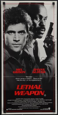 4t0490 LETHAL WEAPON Aust daybill 1987 great close image of cop partners Mel Gibson & Danny Glover!