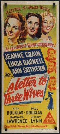 4t0491 LETTER TO THREE WIVES Aust daybill 1949 Crain, Linda Darnell, Sothern, young Kirk Douglas