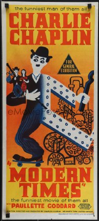 4t0494 MODERN TIMES Aust daybill R1950s cool different images of Charlie Chaplin!