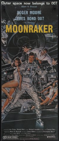 4t0495 MOONRAKER Aust daybill 1979 Roger Moore as James Bond by Goozee, no border design!