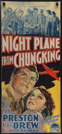 4t0499 NIGHT PLANE FROM CHUNGKING Aust daybill 1943 Preston, Drew, Richardson Studio, ultra rare!