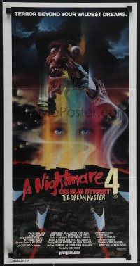 4t0500 NIGHTMARE ON ELM STREET 4 Aust daybill 1989 art of Englund as Freddy Krueger by Matthew Peak!