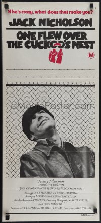 4t0503 ONE FLEW OVER THE CUCKOO'S NEST Aust daybill 1976 great c/u of Jack Nicholson, Forman classic