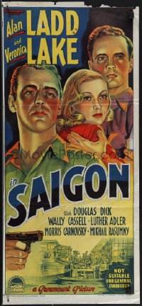 4t0513 SAIGON Aust daybill 1948 Alan Ladd & sexy Veronica Lake by Richardson Studio, ultra rare!