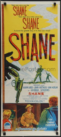 4t0517 SHANE Aust daybill R1950s Alan Ladd, Jean Arthur, Van Heflin, De Wilde, Richardson Studio!