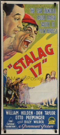 4t0522 STALAG 17 Aust daybill 1954 Wilder directed WWII classic, Richardson Studio, ultra rare!