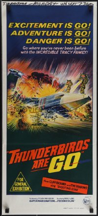 4t0528 THUNDERBIRDS ARE GO Aust daybill 1966 marionette puppets, cool sci-fi action artwork!