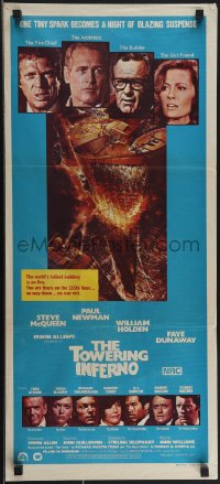 4t0533 TOWERING INFERNO Aust daybill 1975 McQueen & Newman, art of burning building by John Berkey!