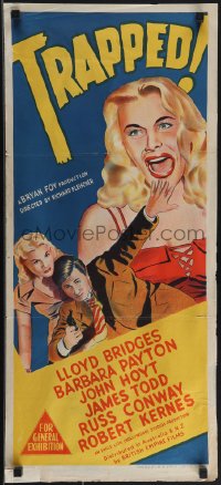 4t0534 TRAPPED Aust daybill 1949 film noir, art of Lloyd Bridges, sexy Barbara Payton!