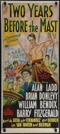 4t0535 TWO YEARS BEFORE THE MAST Aust daybill 1945 Richardson Studio art of Ladd, cast, ultra rare!