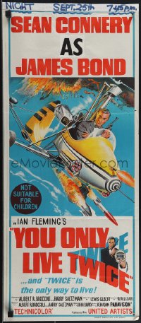 4t0538 YOU ONLY LIVE TWICE Aust daybill 1967 art of Sean Connery as James Bond in gyrocopter!