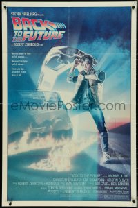 4t0974 BACK TO THE FUTURE studio style 1sh 1985 art of Michael J. Fox & Delorean by Drew Struzan!