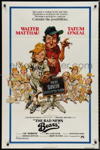 4t0976 BAD NEWS BEARS 1sh 1976 Jack Davis art, Walter Matthau coaches baseball player Tatum O'Neal!