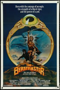 4t0980 BEASTMASTER 1sh 1982 Taylor art of bare-chested Marc Singer & sexy Tanya Roberts!