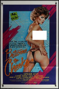 4t0984 BETWEEN THE CHEEKS video/theatrical 1sh 1985 image of sexy topless Ginger Lynn, ultra rare!