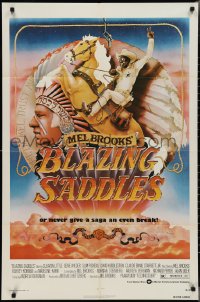 4t0990 BLAZING SADDLES 1sh 1974 art of Cleavon Little & Mel Brooks by Alvin & Goldschmidt!