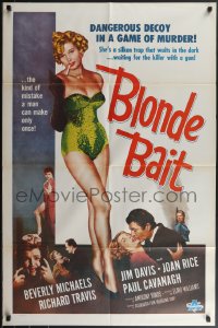 4t0992 BLONDE BAIT 1sh R1950s sexy smoking bad girl Beverly Michaels is a silken trap!