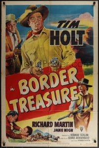 4t1002 BORDER TREASURE 1sh 1950 great montage artwork of cowboy Tim Holt fighting the bad guys!