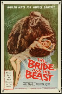 4t1004 BRIDE & THE BEAST 1sh 1958 Ed Wood classic, great art of fake ape holding sexy girl!