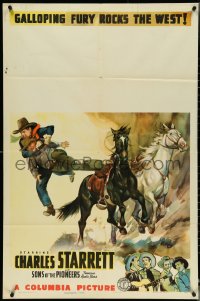 4t1012 CHARLES STARRETT 1sh 1938 dramatic western art of him wrestling cowboy off horse, ultra rare!