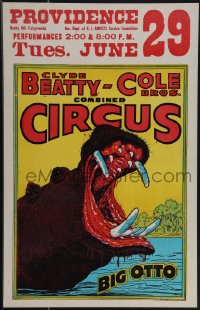 4t0029 CLYDE BEATTY-COLE BROS CIRCUS 14x22 circus poster 1960s art of Big Otto hippopotamus, rare!