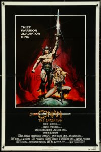 4t1018 CONAN THE BARBARIAN 1sh 1982 Arnold Schwarzenegger & sexy Sandahl Bergman by Casaro!