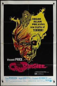 4t1021 CRY OF THE BANSHEE 1sh 1970 Edgar Allan Poe probes new depths of terror, cool artwork!