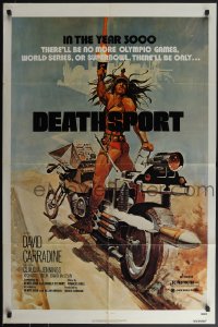 4t1026 DEATHSPORT 1sh 1978 David Carradine, cool art of futuristic battle motorcycle!