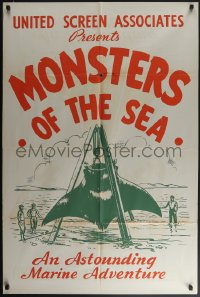 4t1029 DEVIL MONSTER 1sh R1930s Monsters of the Sea, cool artwork of giant manta ray!