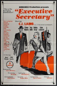 4t1050 EXECUTIVE SECRETARY 25x38 1sh 1975 sexy art, her swinging bosses were ready, ultra rare!