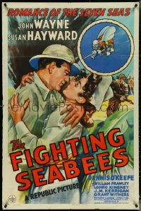 4t1056 FIGHTING SEABEES 1sh 1944 art of Navy man John Wayne & sexy Susan Hayward, ultra rare!