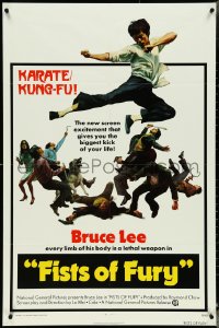 4t1057 FISTS OF FURY 1sh 1973 Bruce Lee gives you biggest kick of your life, great kung fu image!