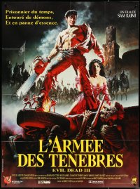 4t0168 ARMY OF DARKNESS French 1p 1993 Sam Raimi, Hussar art of Bruce Campbell with chainsaw hand!