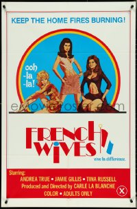 4t1068 FRENCH WIVES 1sh 1970 Andrea True, Jamie Gillis, sexy art, keep the home fires burning!