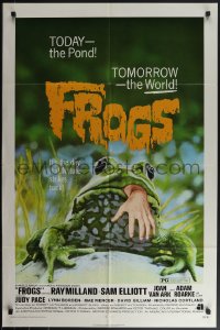 4t1073 FROGS 1sh 1972 great horror art of man-eating amphibian, today the pond - tomorrow the world!