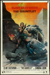 4t1077 GAUNTLET 1sh 1977 Clint Eastwood & Sondra Locke by Frank Frazetta, large credit design!