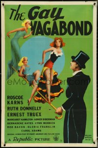 4t1078 GAY VAGABOND 1sh 1940 C.E. Millard art of man in tux with 3 sexy girls on his cane, rare!