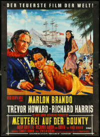 4t0389 MUTINY ON THE BOUNTY German 2p 1962 cool different artwork of Marlon Brando & Tarita!