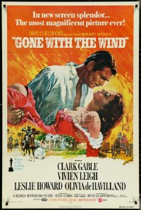 4t1084 GONE WITH THE WIND 1sh R1974 Howard Terpning art of Gable carrying Leigh over burning Atlanta!