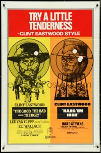 4t1085 GOOD, THE BAD & THE UGLY/HANG 'EM HIGH 1sh 1969 Clint Eastwood, try a little tenderness!