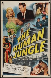 4t1114 HUMAN JUNGLE 1sh 1954 Gary Merrill, sexy Jan Sterling, the inside police story!