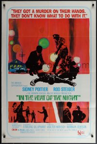 4t1118 IN THE HEAT OF THE NIGHT 1sh 1967 Sidney Poitier, Rod Steiger, Warren Oates, cool crime art!